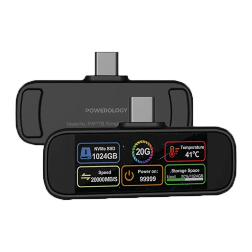 Powerology Vaultx 256Gb , 512Gb & 1Tb Mini Portable SSD Drive - Black