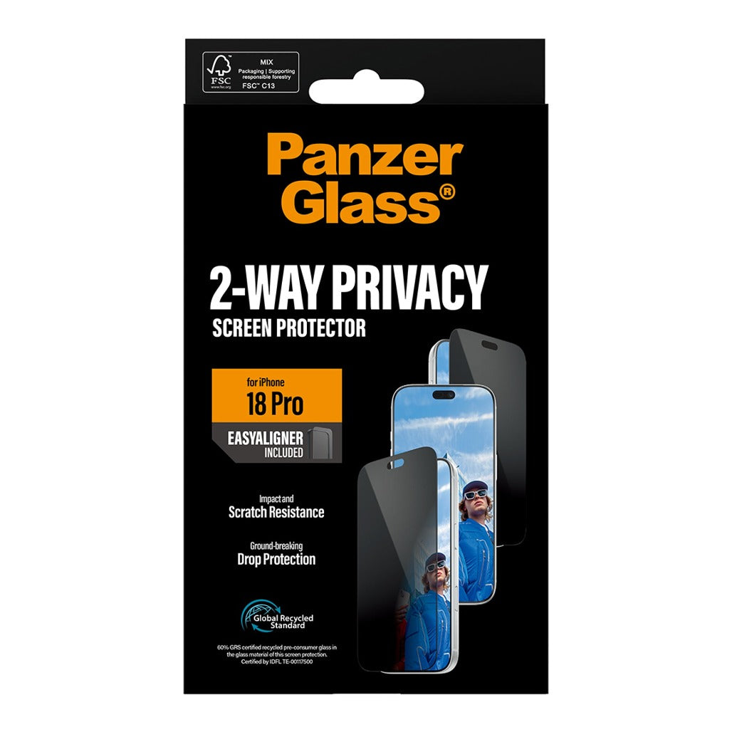 PanzerGlass 2-Way Privacy Screen Protector iPhone 18 Pro/18 Pro Max w. EasyAligner