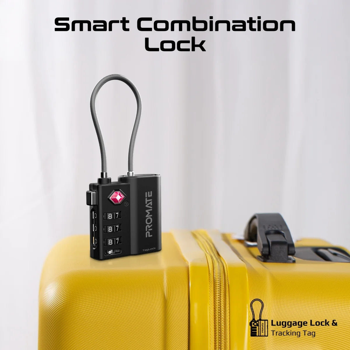 Promate TSA Luggage Lock with Smart Precision Tracking Tag, works with Find My App