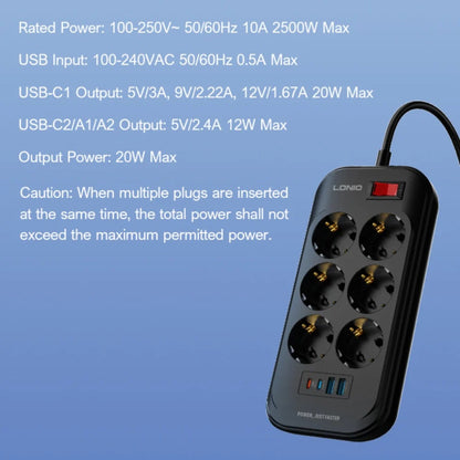 LDNIO Power Strip USB-C 6 Outlets - SE6403C