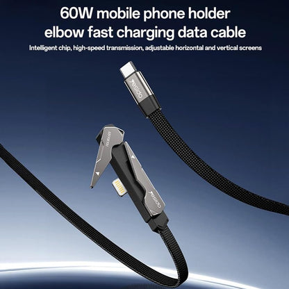 Yesido CA208 USB Type-C to Lightning Fast Charging Data Cable with Foldable Stand, Built-in smart chip,27W PD Fast Charge, 3A Output High-Speed Data Transfer 1.2M Braided Cable