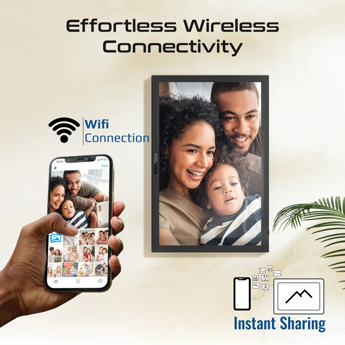 Promate 15.6" Vibrant Full HD Smart Multimedia Wi-Fi Digital Photo Frame - Black