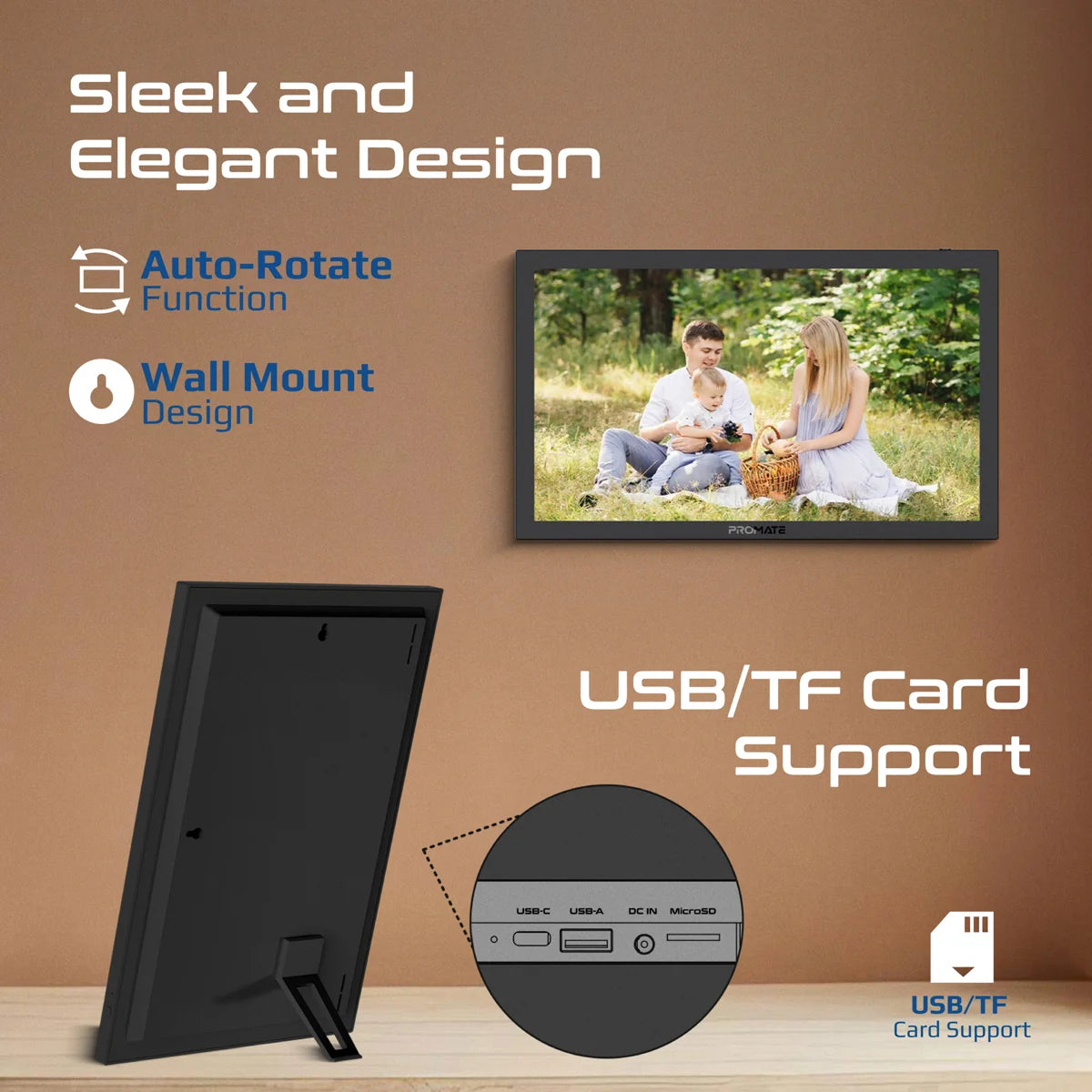 Promate 15.6" Vibrant Full HD Smart Multimedia Wi-Fi Digital Photo Frame - Black