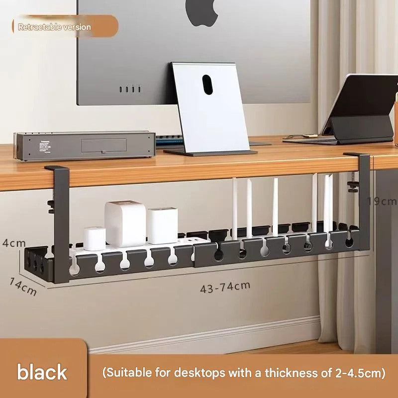 Kaloc Retractable Under‑Desk Cable Management Tray, Adjustable 43 to 74×14×4 cm, Clamp‑Mount No‑Drill, Cable & Power Strip Organizer