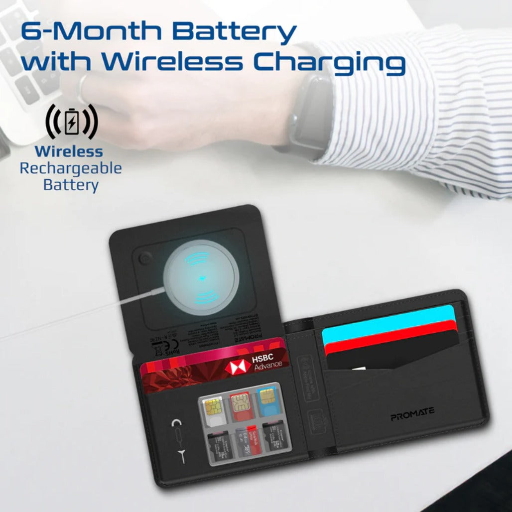 Promate ProWallet Anti-Loss Slim Leather Wallet with RFID Protection & Smart Tracking