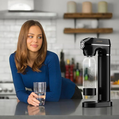 Lepresso Carbonator Instant Sparkling Water with Pressure Gauge & Efficient Carbonation- Black