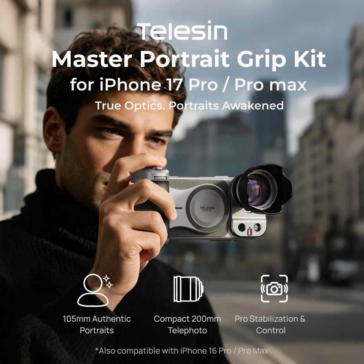 Telesin Master Portrait Grip Kit for iPhone 17/18 Pro Max - For iPhone 17/18 Pro Max Master Grip + Master Lens