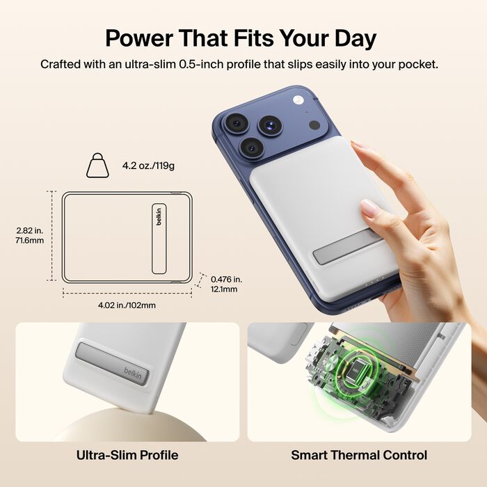 Belkin Slim Magnetic Power Bank 5K with Qi2 with Kickstand