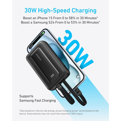 Anker Zolo Power Bank (10K, Built-In USB-C and Lightning Cable) - A1680H12