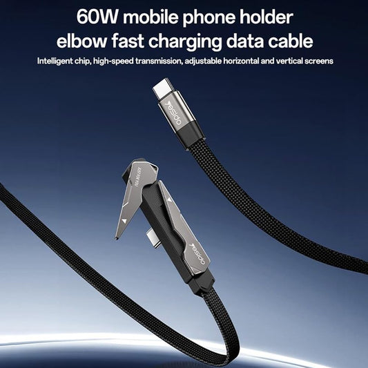 Yesido CA207 60W USB Type-C to Type-C Fast Charging Data Cable with Foldable Stand, Built-in smart chip, High-Speed Data Transfer 1.2M Braided Cable