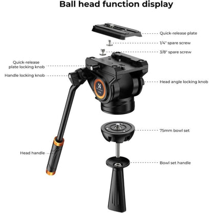 K&F Video Tripod With Fluid Head - 1.8m