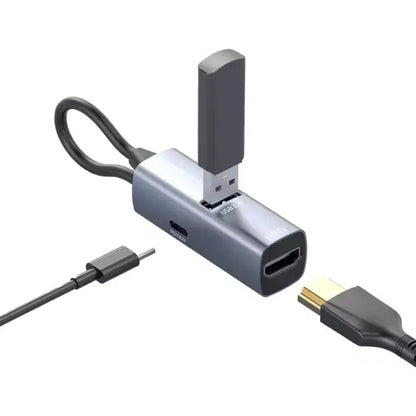 Powerology Aluminum Mini USB-C Hub - 4K HDMI / USB 3.0 / USB-C