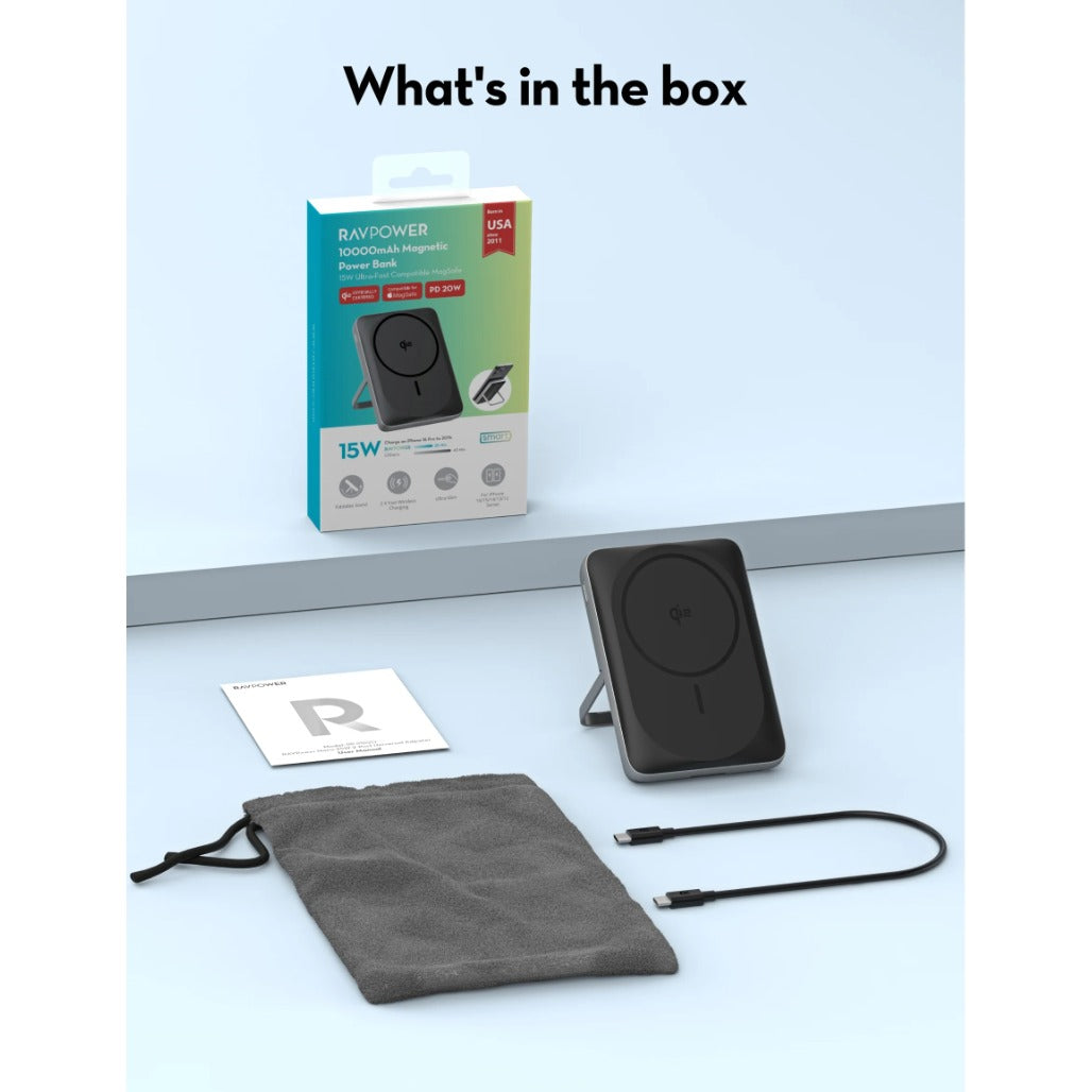 RAVPower RP-PB1217 10000mAh 20W Wired & Wireless Magnetic Power Bank Built-in Foldable Kickstand