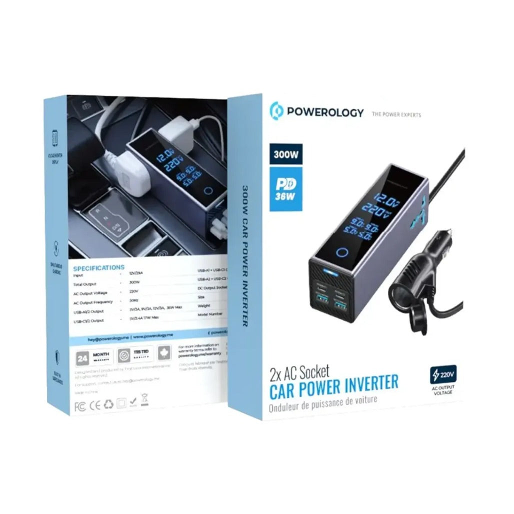 Powerology 2×AC Socket Car Power Inverter - PWCUQC044