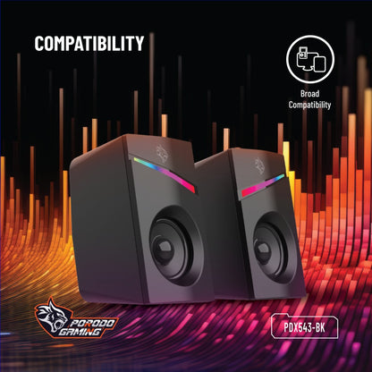 Porodo Gaming Stereo Speakers Volume Knob Control - Black