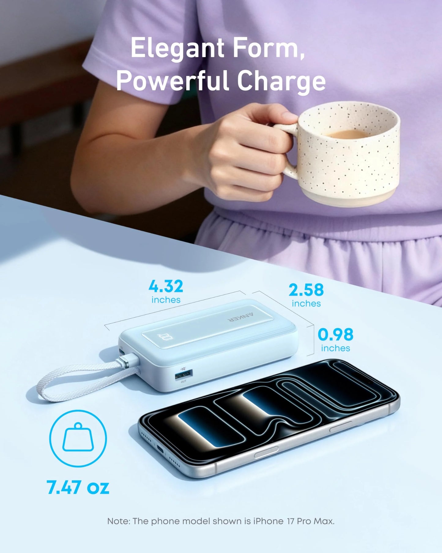 Anker Zolo Power Bank (10K, 30W) with 5.4-Inch Built-In USB-C Cable