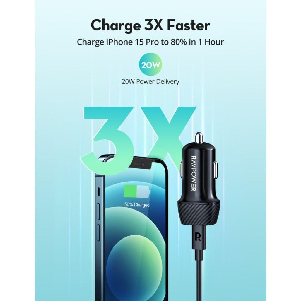 RAVPower RP-VC1017 PD 20W USb-C Fast Car Charger