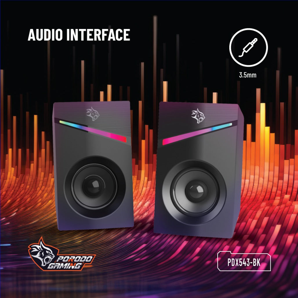 Porodo Gaming Stereo Speakers Volume Knob Control - Black