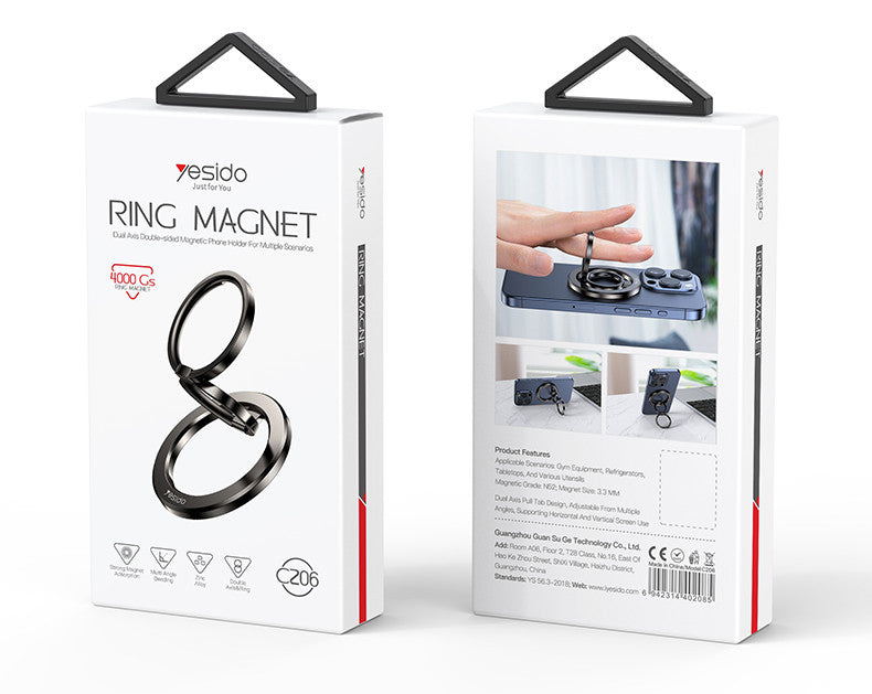 Yesido C206 Zinc Alloy 180 Degree Dlip And Fold Built-in N52 Double Ring Metal Folding Ring Phone Holder