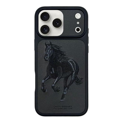 Santa Barbara Polo & Racquet Club Boris Series Case for iPhone 17 Pro / 17 Pro Max, Shockproof Protective Cover with Elegant Horse Embroidery Design - Black