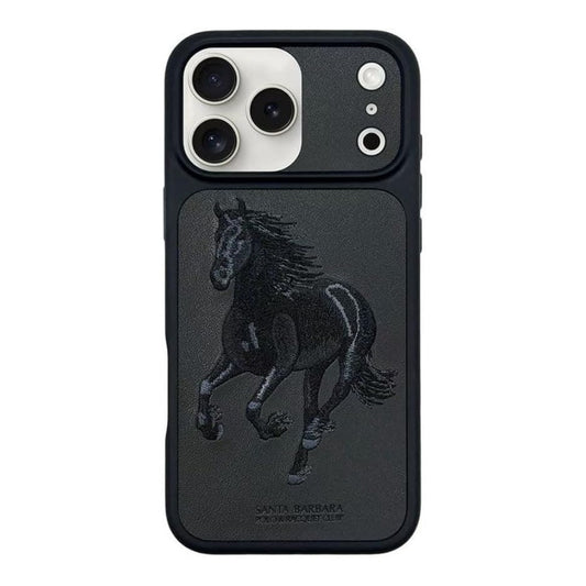 Santa Barbara Polo & Racquet Club Boris Series Case for iPhone 17 Pro / 17 Pro Max, Shockproof Protective Cover with Elegant Horse Embroidery Design - Black