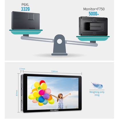 FeelWorld P6XL 6" On-Camera Field Monitor with Built-In Battery