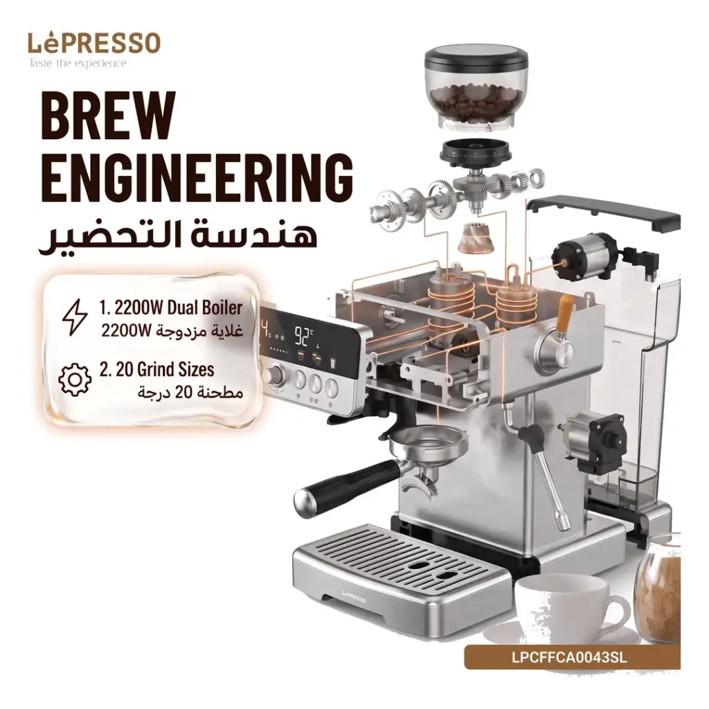 Lepresso CafféArtisan Semi-Automatic Coffee Machine with Dual Boiler System - Silver