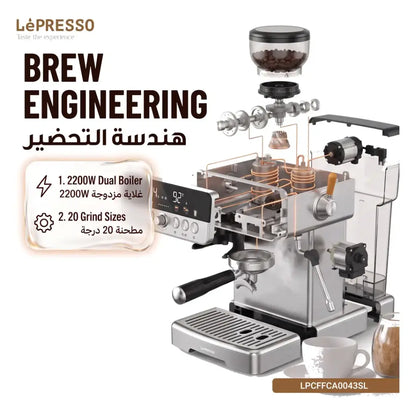 Lepresso CafféArtisan Semi-Automatic Coffee Machine with Dual Boiler System - Silver