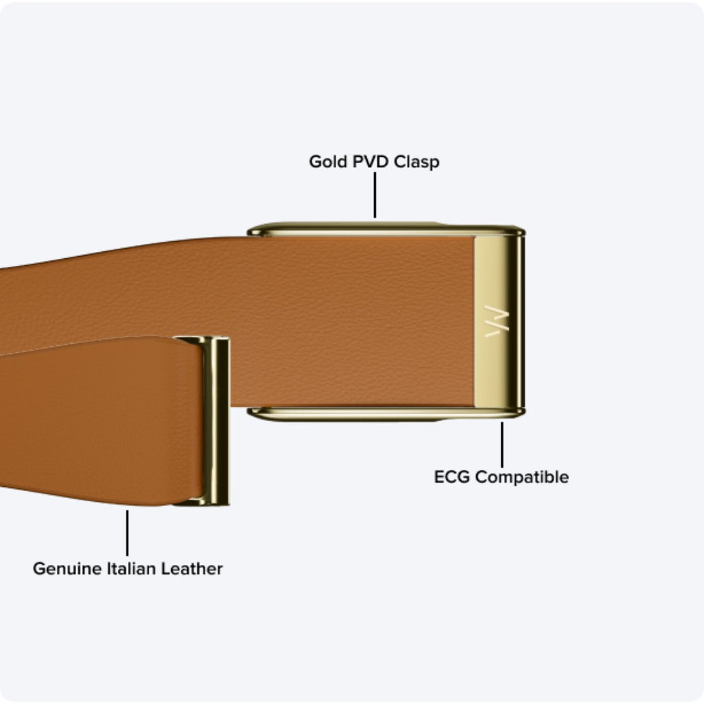 WHOOP MG LeatherLuxe Tapered Band - Camel with Gold