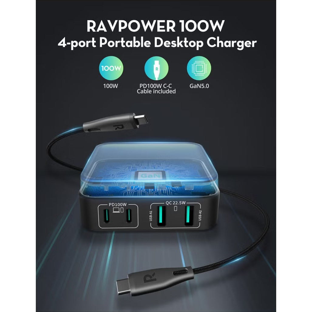 RAVPower RP-PC1042 GaN PD 100W 4-Port Desktop Charger