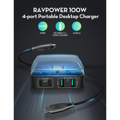 RAVPower RP-PC1042 GaN PD 100W 4-Port Desktop Charger