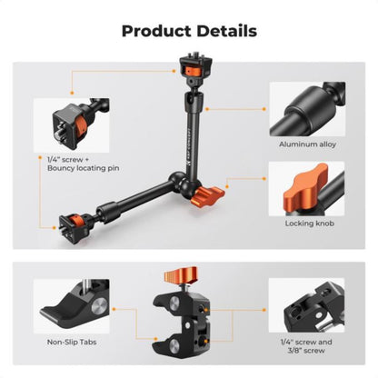 K&F 11-Inch Magic Arm with Super Clamp - 11-Inch