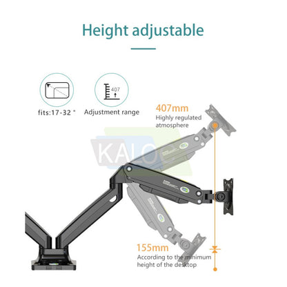 Kaloc DS110-2B PRO ERGO Dual Monitor Arm, Gas Spring & USB Extension & Cable Management for 17 to 32 Inch Screens (Up to 10kg)