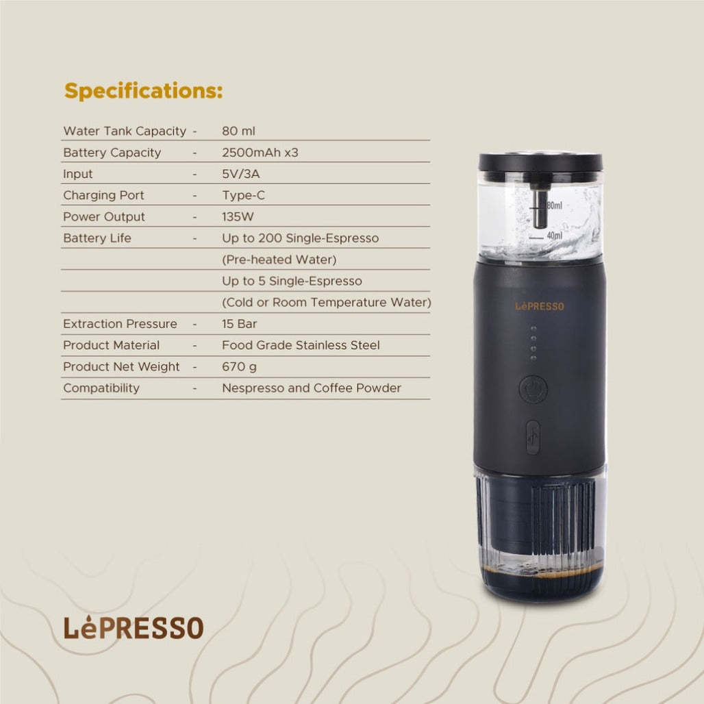 LePresso Portable Espresso Machine - LPCFFM0001-BK