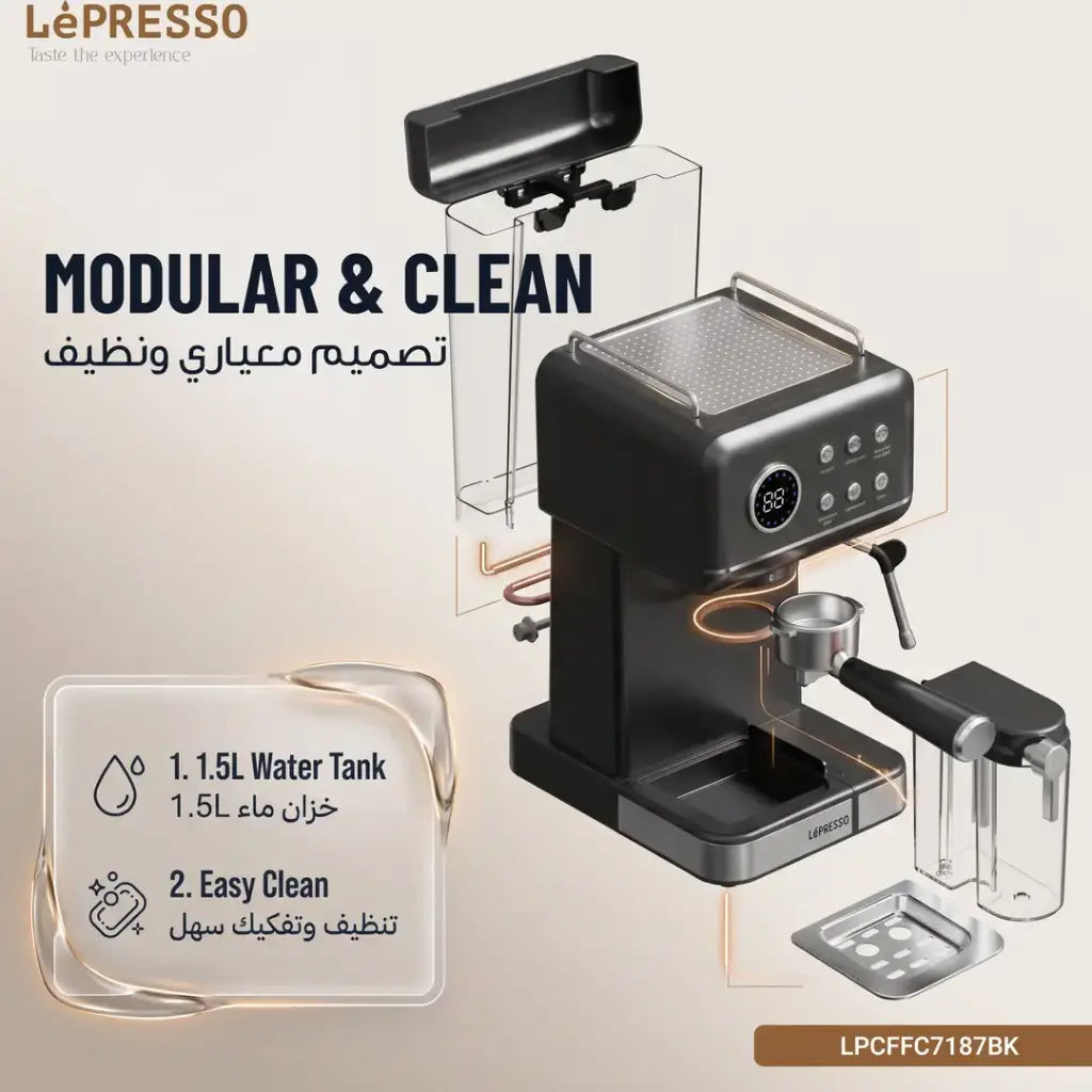 Lepresso Marzette Coffee Maker with Milk Tank - Black