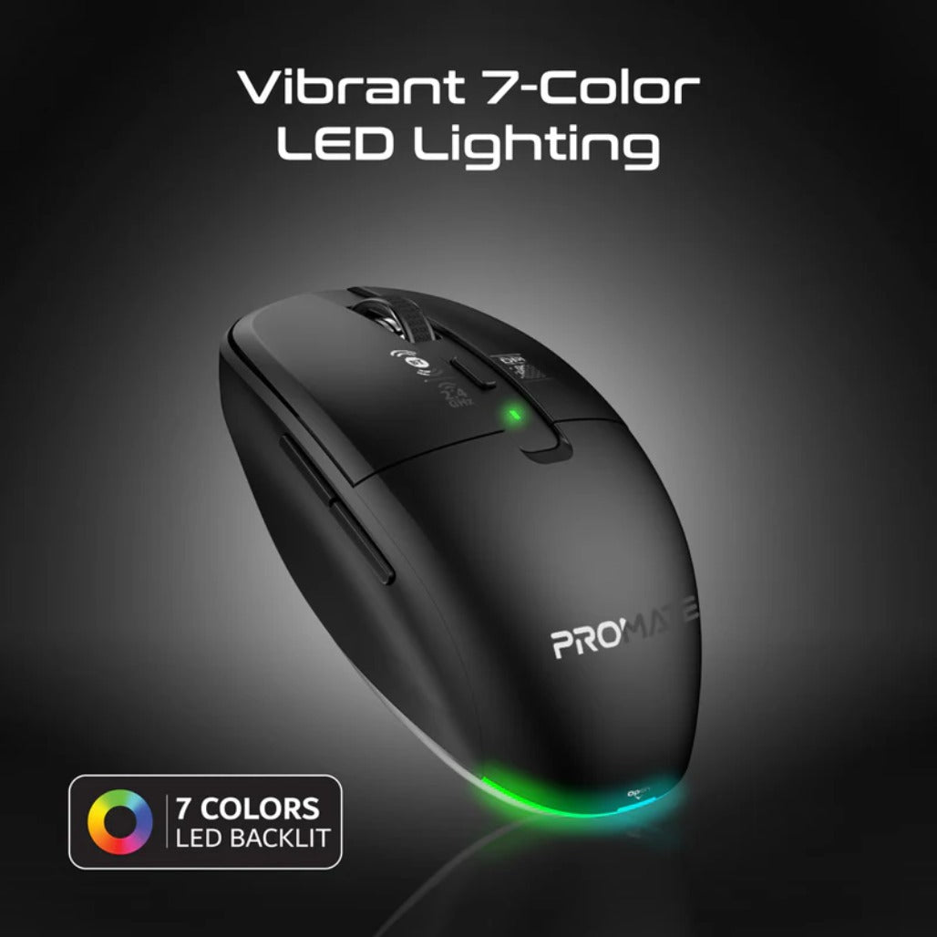 Promate Flixi - Dual Mode Wireless Mouse with Rechargeable Battery BT & 2.4GHz Connectivity