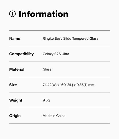 Ringke Galaxy S26 Ultra Screen Protector - Easy Slide Tempered Glass