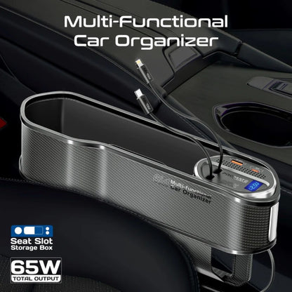 Promate CarMate-RPD 65W Multi-Functional Car Organizer and Charging Station with USB-C & Lightning Retractable Cables