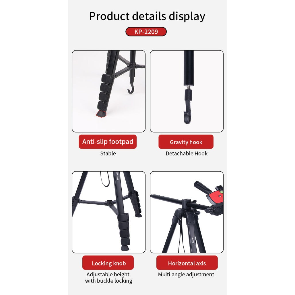 Jmary KP-2209 1.7M Horizontal Axis Tripod for Camera & Mobile - 20 Pieces