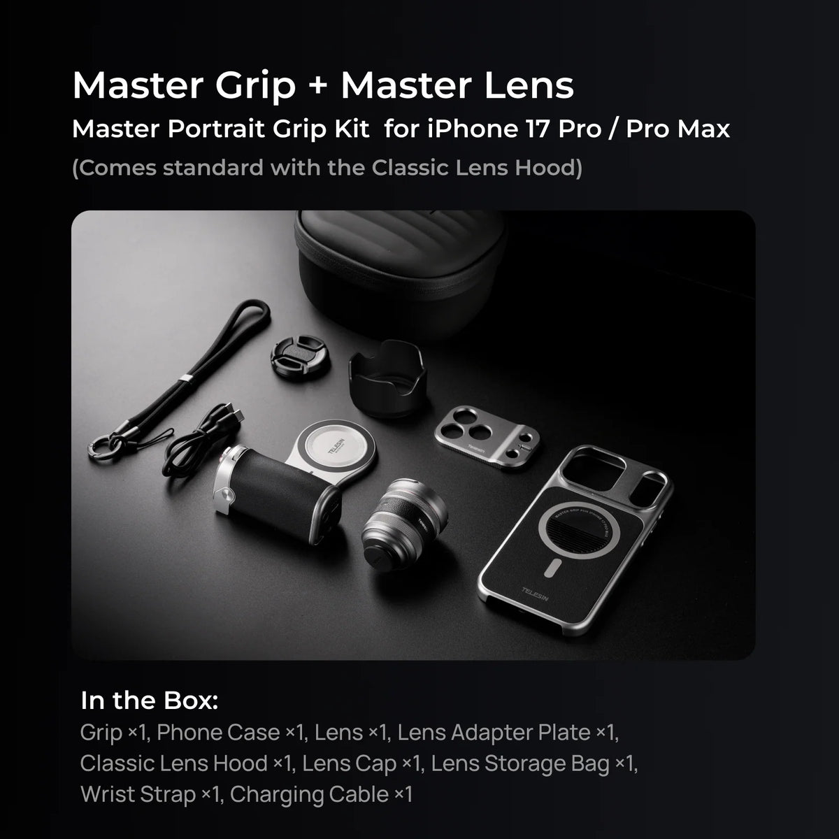 Telesin Master Portrait Grip Kit for iPhone 17/18 Pro Max - For iPhone 17/18 Pro Max Master Grip + Master Lens