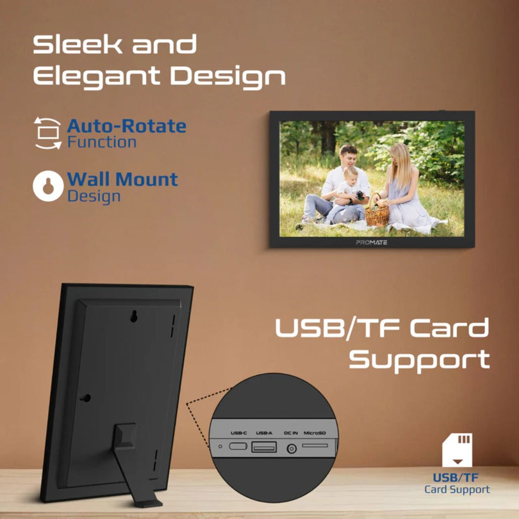 Promate Memoria-10 - 10.1" Vibrant Full HD Smart Multimedia Wi-Fi Digital Photo Frame