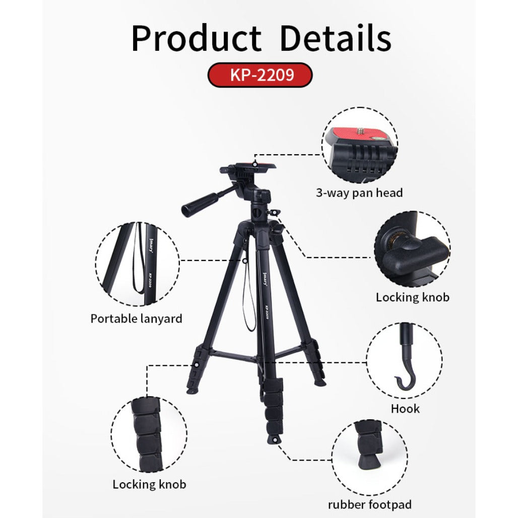 Jmary KP-2209 1.7M Horizontal Axis Tripod for Camera & Mobile - 20 Pieces