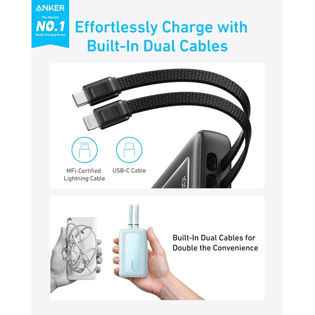 Anker Zolo Power Bank (10K, Built-In USB-C and Lightning Cable) - A1680H12