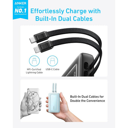 Anker Zolo Power Bank (10K, Built-In USB-C and Lightning Cable) - A1680H12