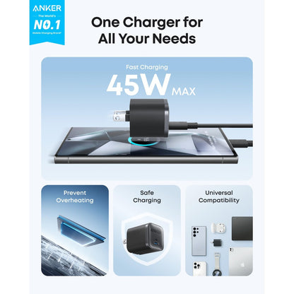 Anker Nano Charger (45W) with USB-C to USB-C Cable - Black - A2692L11