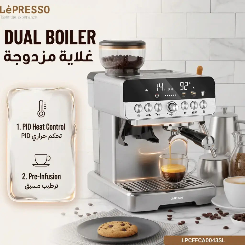 Lepresso CafféArtisan Semi-Automatic Coffee Machine with Dual Boiler System - Silver