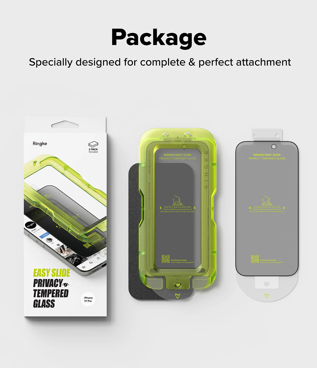 Ringke iPhone 17 Pro Screen Protector - Easy Slide Privacy Tempered Glass
