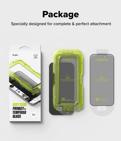 Ringke iPhone 17 Pro Screen Protector - Easy Slide Privacy Tempered Glass