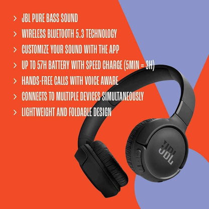 JBL Tune 520BT Wireless Pure Bass Sound Headphones Navy Blue - Pixel Zones
