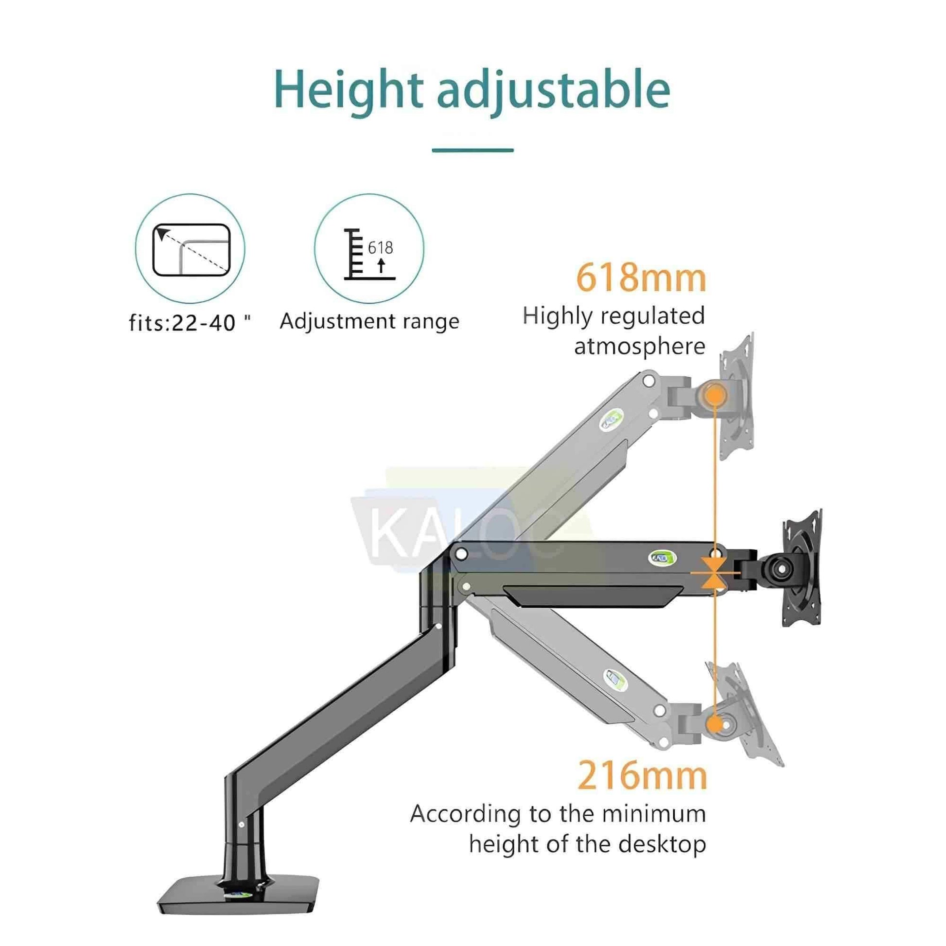 Kaloc DS160-S Single Desk Monitor Arm Adjustable Gas Spring Support Max 40 Inch - Pixel Zones